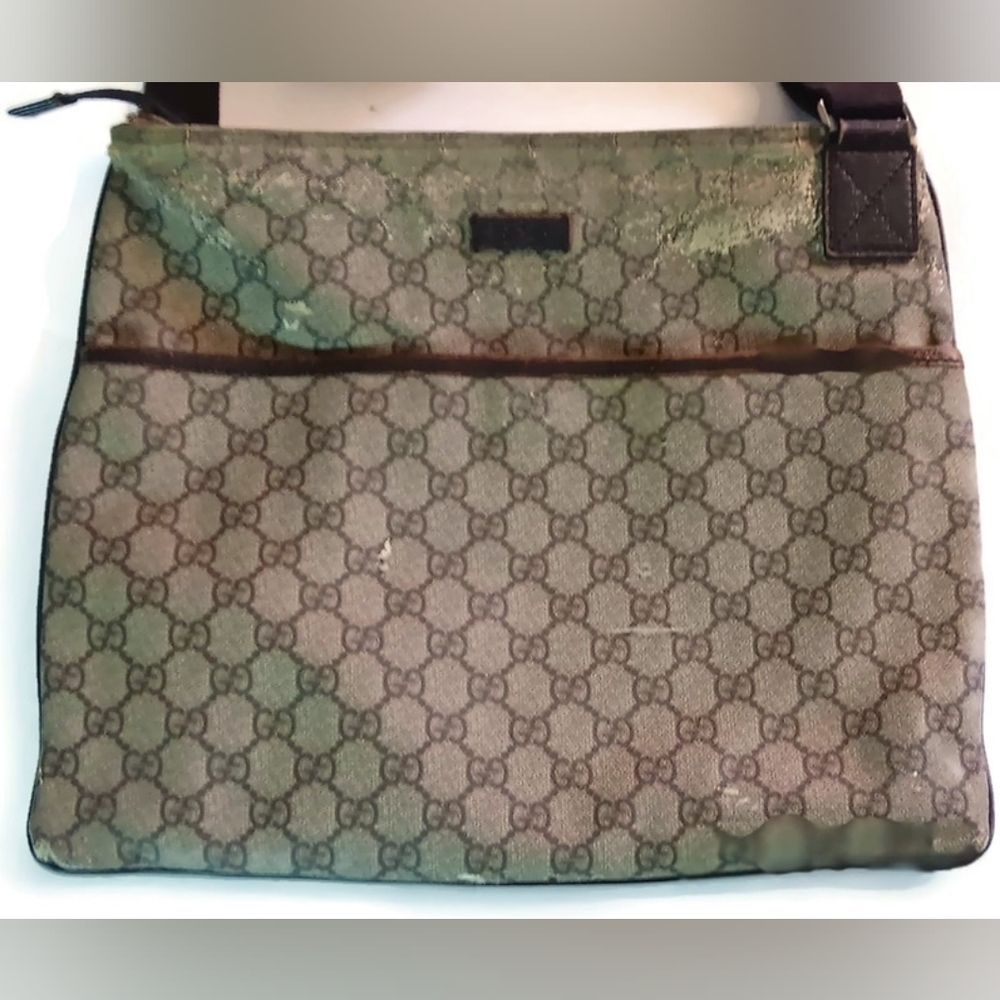 GUCCI GG Large SUPREME Messenger Bag Brown/Tan Leather/Canvas PREOWNED
